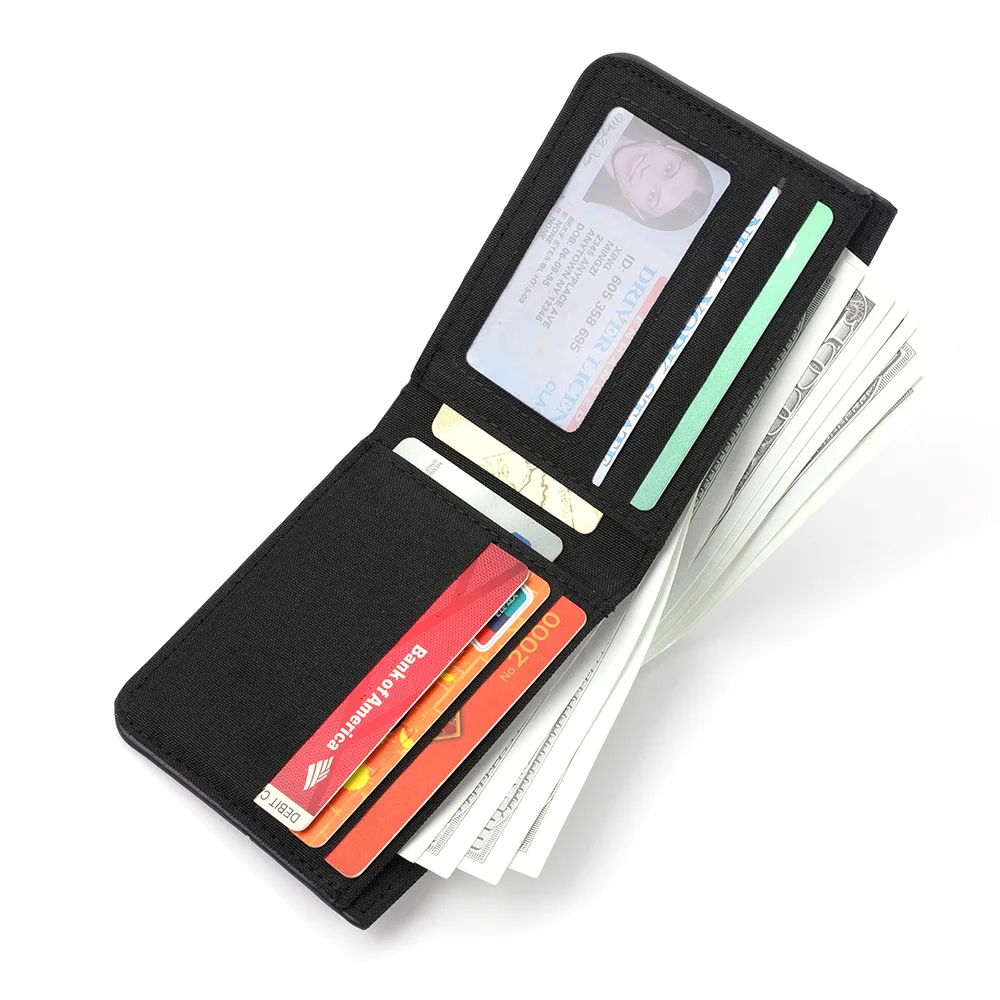 1Pc Men's Wallet Canvas Simple Casual Double Fold Photo Card Holder Men's Short Wallet