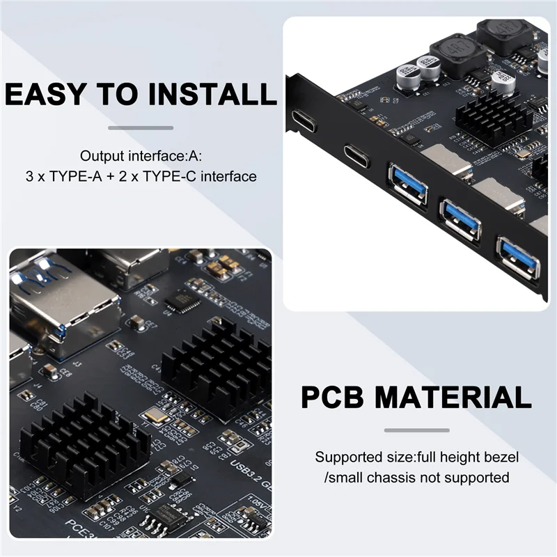 

GO-USB3.2 Expansion Card GEN2 10Gbps PCI-E 4X Adapter Card Portable TYPE-C Type-A Dual Chip Board