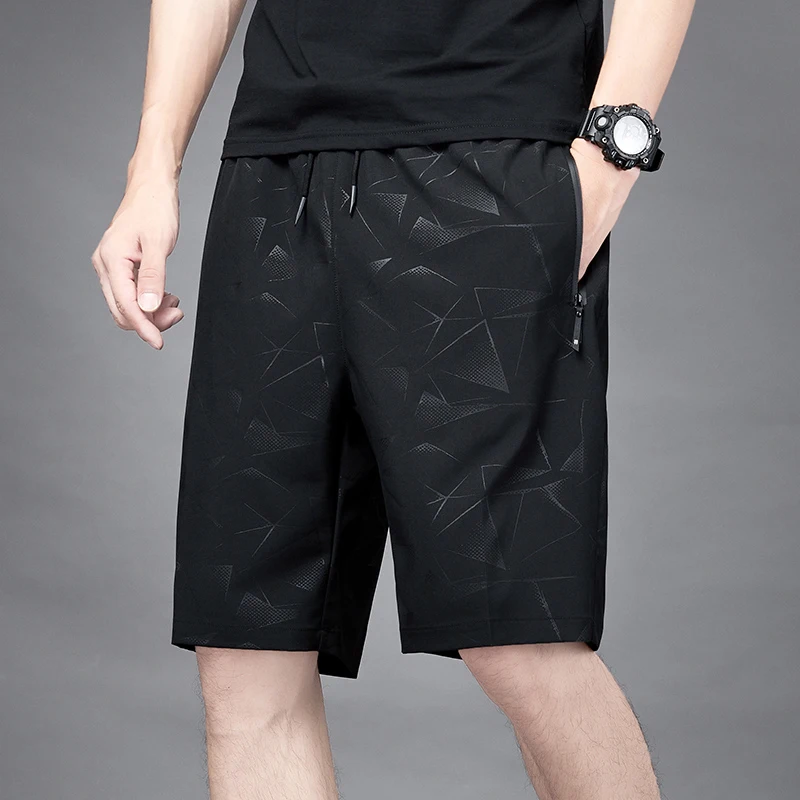 Men\'s New Casual Summer Elastic Waist Shorts Ice Silk Quick Drying Fashion Printed Shorts Men\'s Large Size Sports Beach Shorts