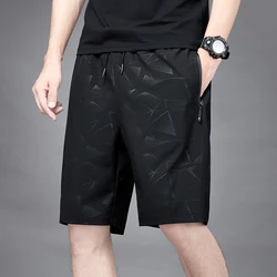 Novo verão casual cintura elástica shorts de seda gelo secagem rápida moda impresso shorts masculinos grande tamanho esportes praia shorts