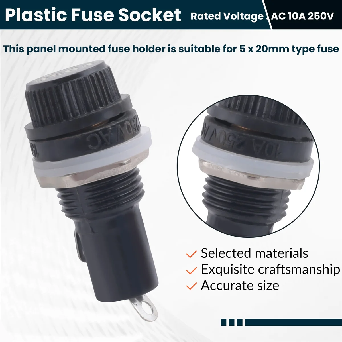 

SLQZT 10Pcs 10A AC 250V 5mm x 20mm Panel Mounted Plastic Fuse Holder Socket