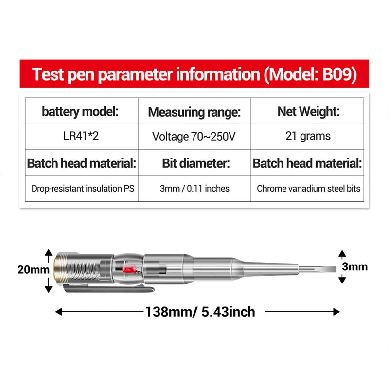 ZoeRax Electrical Test Pen One Word Bit Screwdriver Non-contact Induction Intelligent Voltage Indicator Light Tester Pen Tool