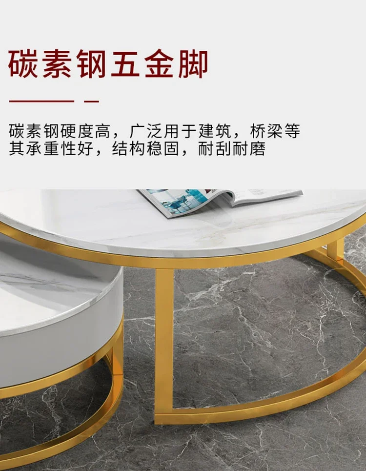 Modern minimalist rock board coffee table, living room, household round table, small unit sofa, retractable light luxury