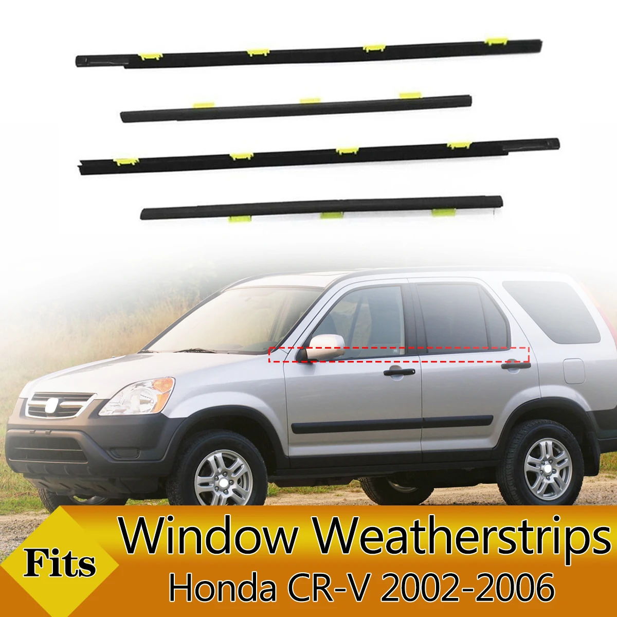 4PCS Car Outer Windows Rubber Weatherstrip Waterproof Pressure Strip Sealing Belt Moulding Trim For Honda CR-V CRV 2002-2006