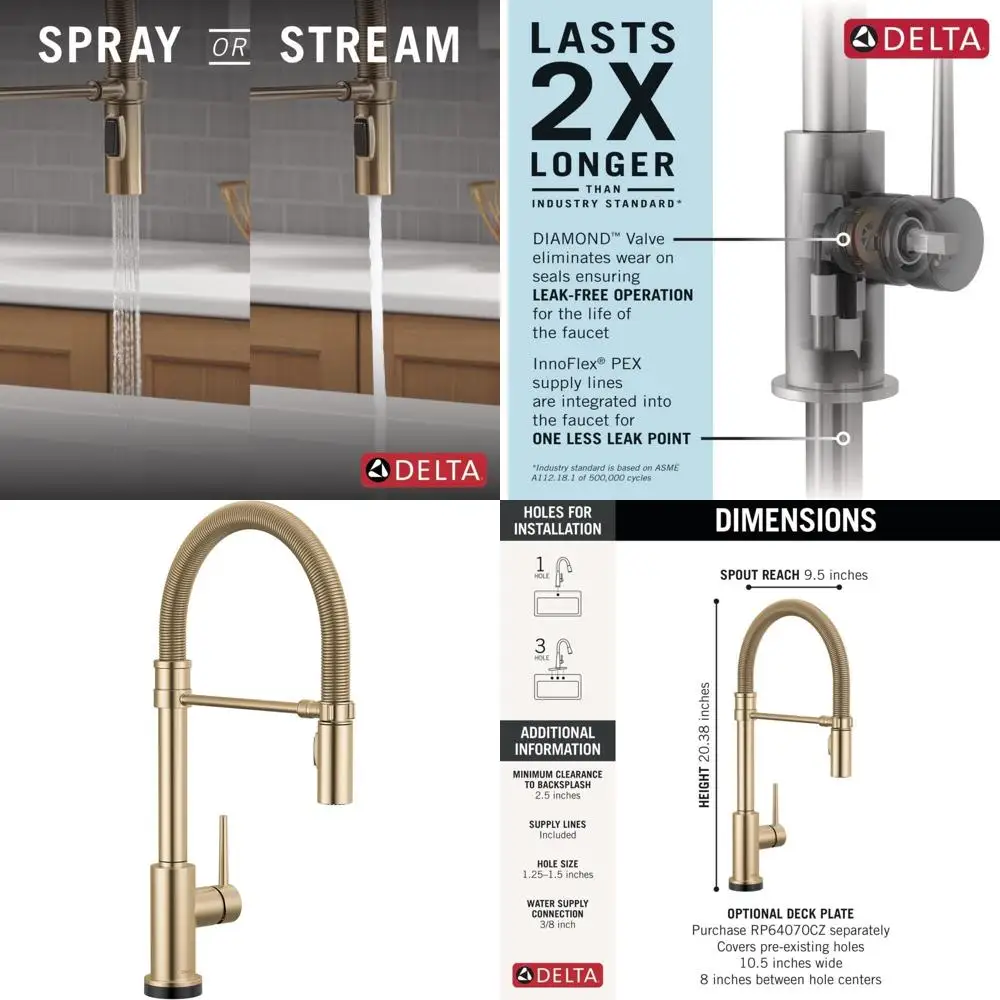 

Touch Technology Commercial Kitchen Faucet with Pull-Down Sprayer in Champagne Bronze