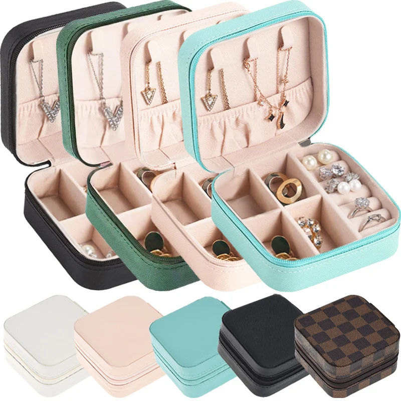 Portable Jewelry Storage Box Travel Organizer Jewelry Case Leather Storage Earring Necklace Ring Jewelry Organizer Display Boxes