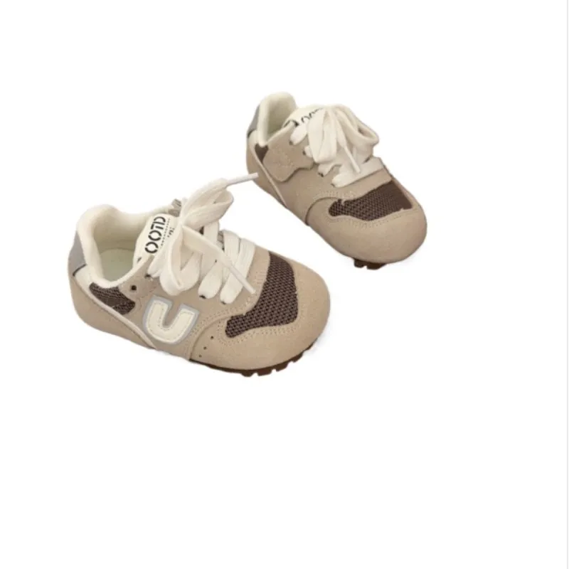 

2025 Autumn new girls' khaki letter breathable baby sports training board shoes boys' baby shoes suede soft soled bean shoes16-2
