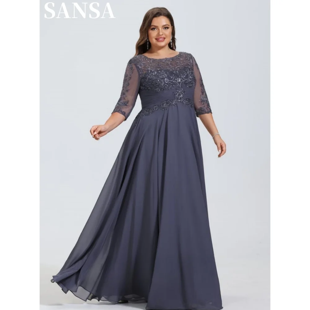 Sansa Formal A-line Chiffon Mother Of Bridal Dress Customized Floor-Length Wedding Dresses Embroidery O-Neck Vestidos De Fiesta