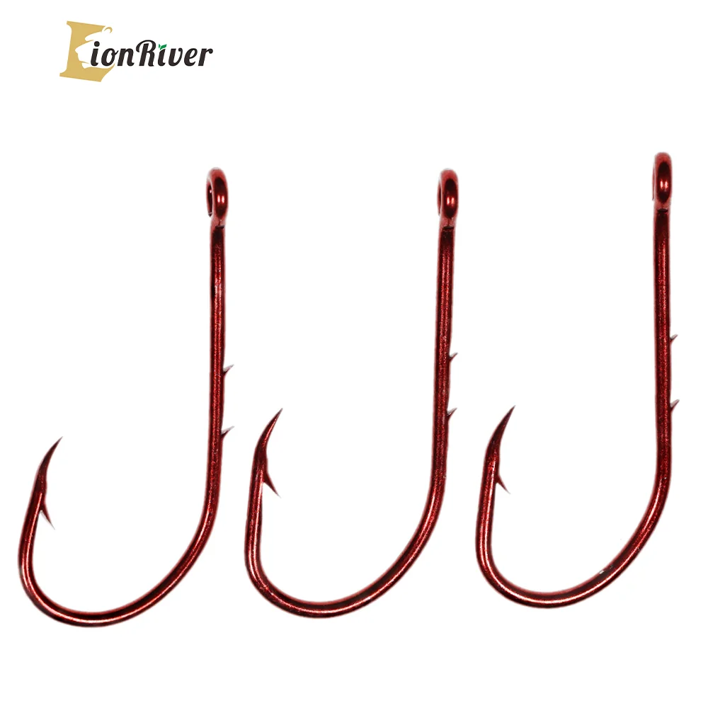 LIONRIVER 40PCS  Red High Carbon Steel Double Barb Baitholder Fishing Hook For Saltwater And Freshwater Fishing Accesories