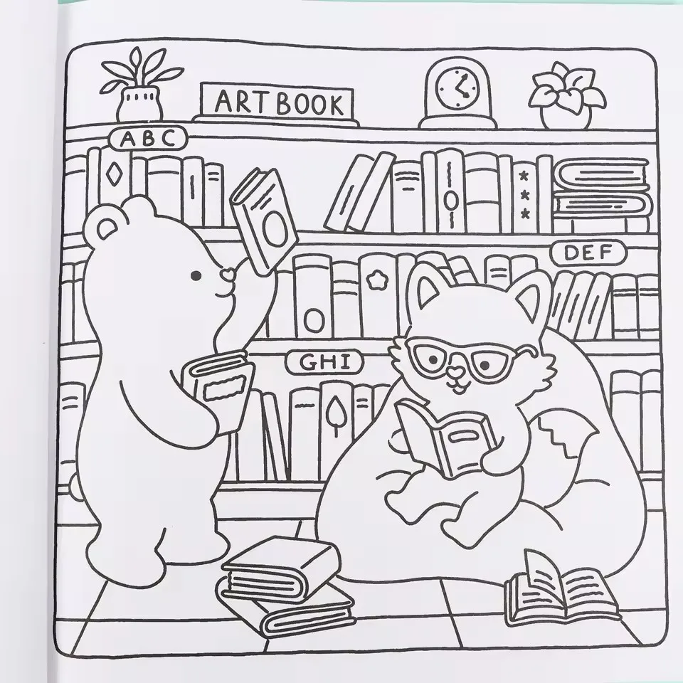 Fuzzy Hygge Super Cute Coloring Book For Adults & Teens Adorable Animal Cartoon Drawing Book Art Perfect Gift