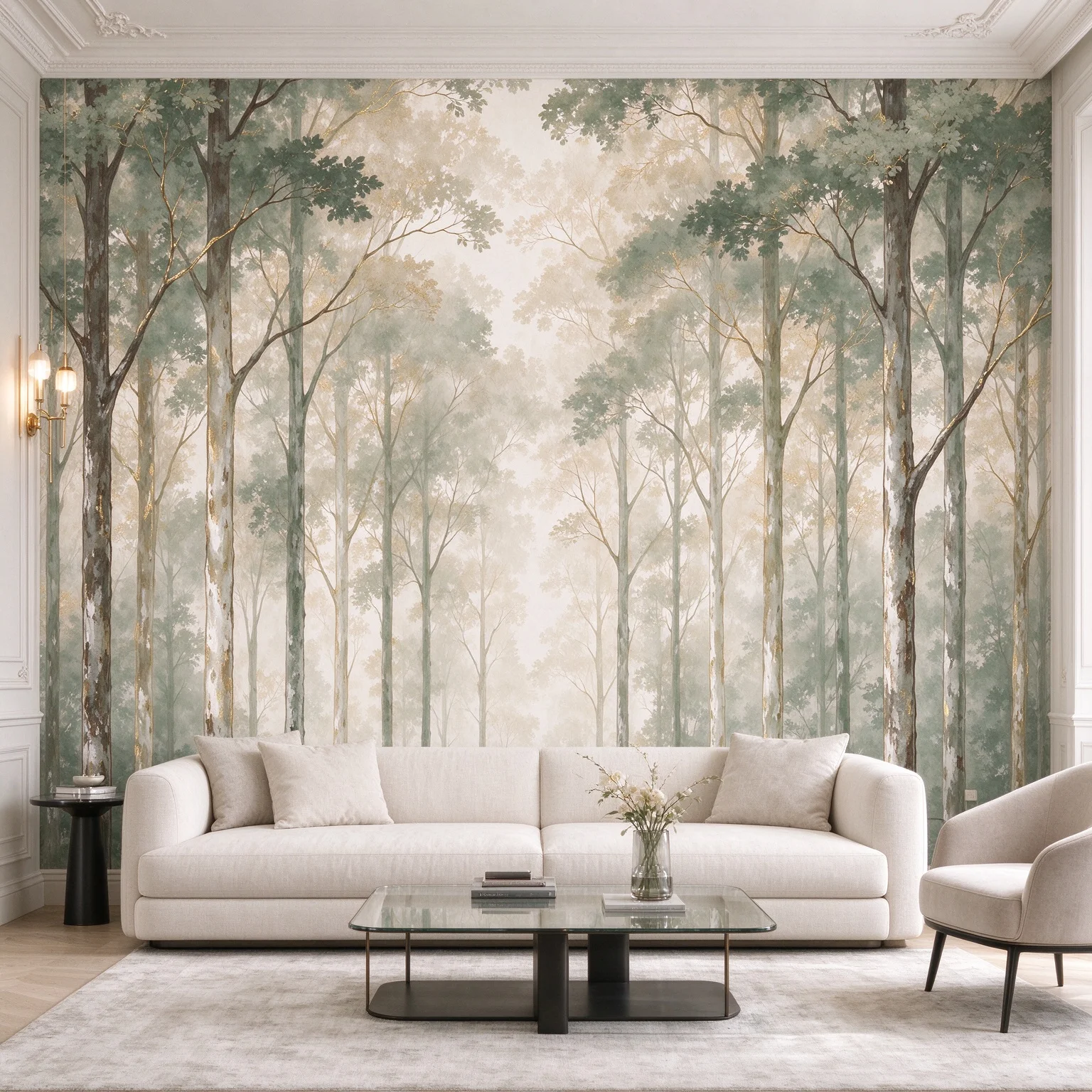 French Pastoral Watercolor Green Tree Wall Mural Peel and Stick Wallpaper Removable for Nursery Bedroom Living Room Home Decor