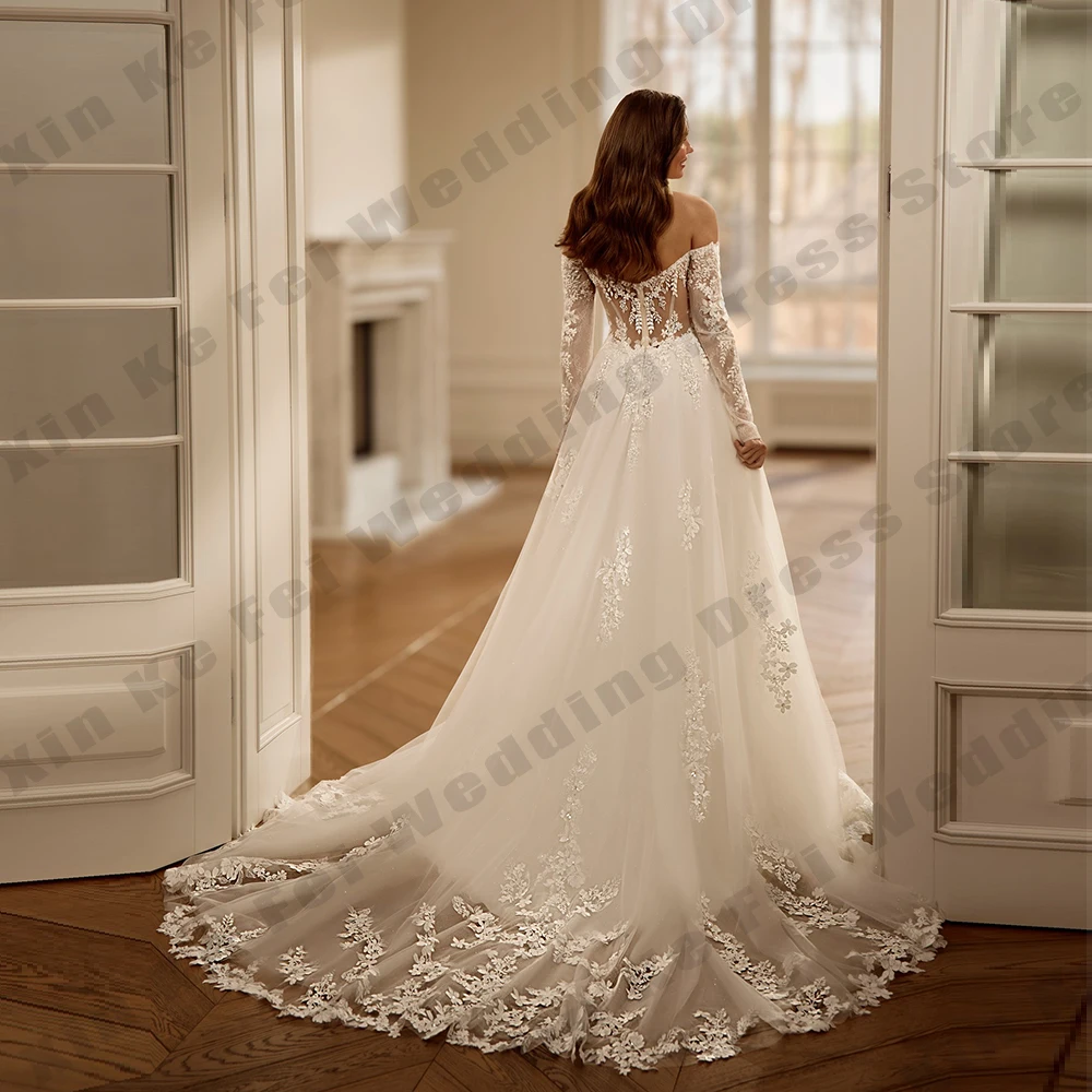 Vestidos de novia con purpurina para mujer, corte en A, sexy, con hombros descubiertos, apliques de encaje de princesa, vestidos de novia para fiesta formal, personalizados nne