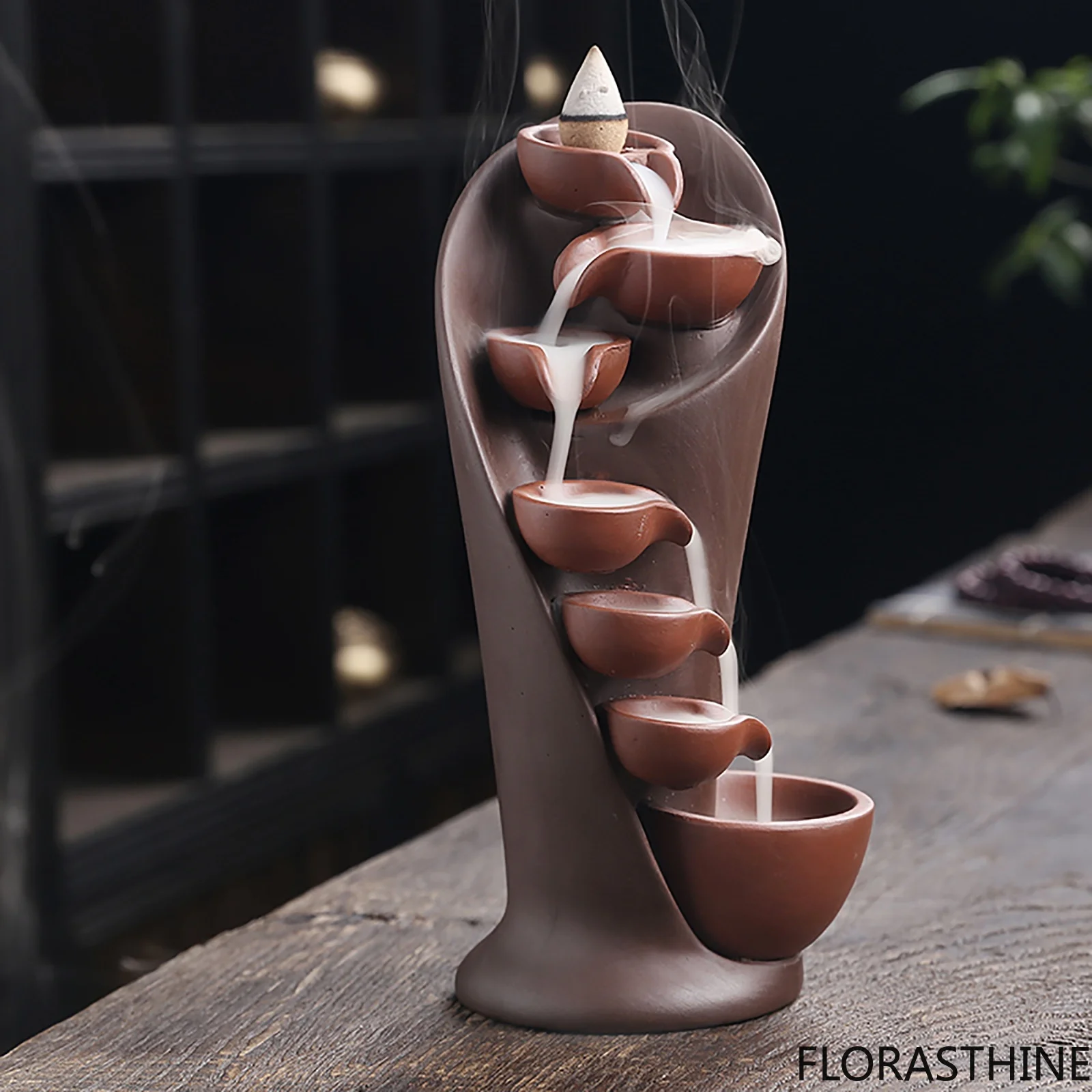 Waterfall Incense Burner Creative Home Decor Incense Holder Ceramic Portable Censer Handicrafts Torch Design with 20 Cones