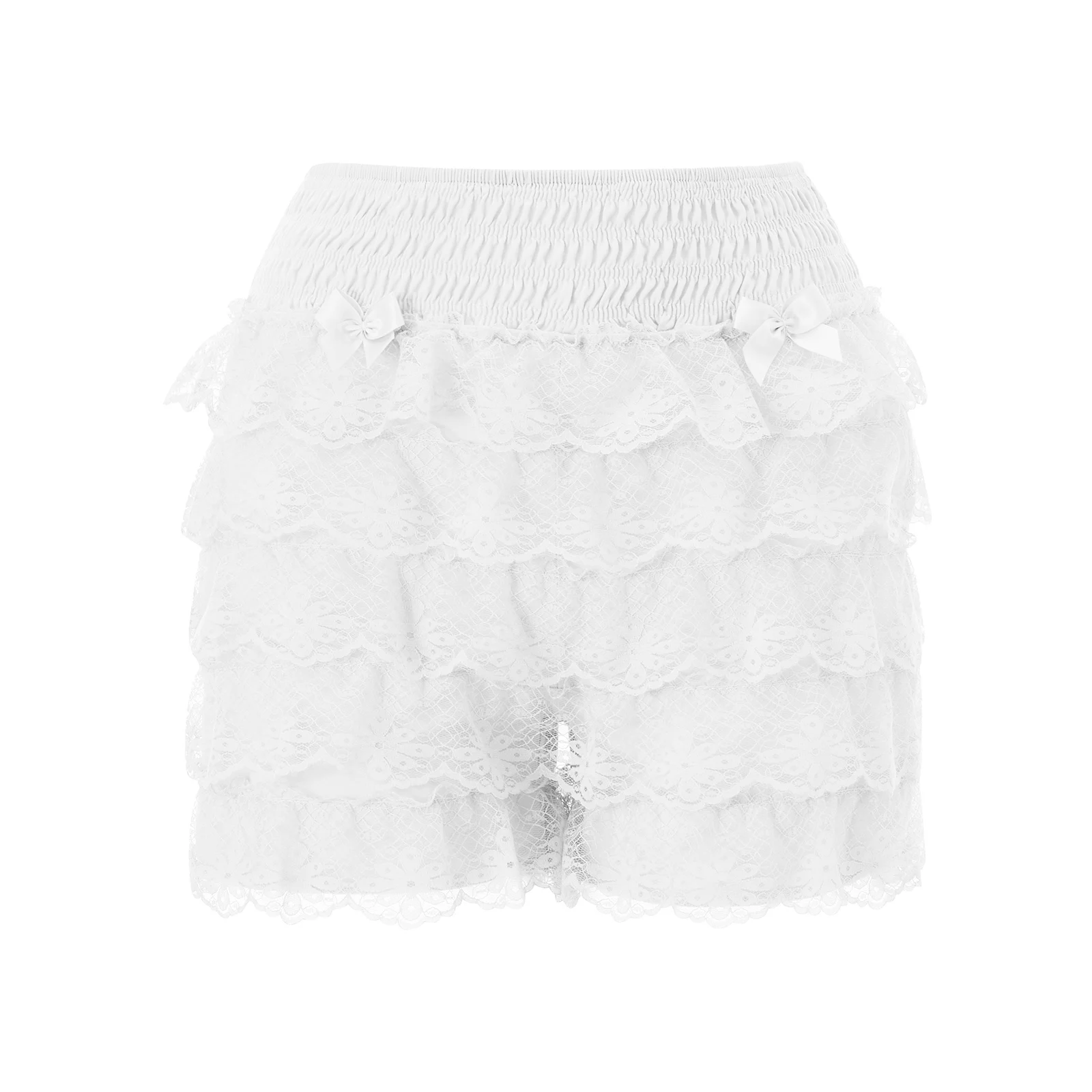 Women Mesh Lace Bloomer Shorts Y2k Aesthetic Layered Ruffle Frilly Shorts Fairy Bowknot Sexy Boy Shorts Panties Party Clubwear