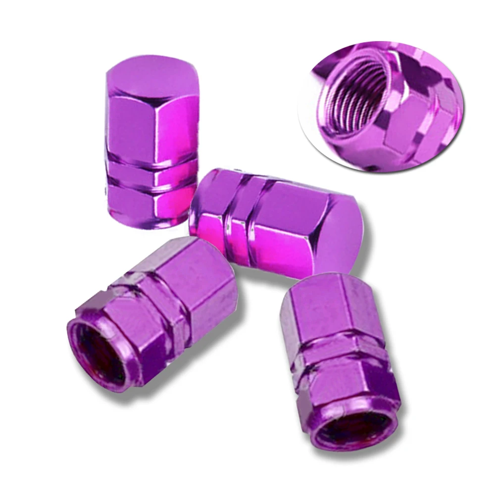 4x Bike Tire Wheel Rims Stem Air Valve Caps Purple Chrome Aluminum Bike Nipple Caps Bicycles Tyre Cover for Mtb Bike Accessories