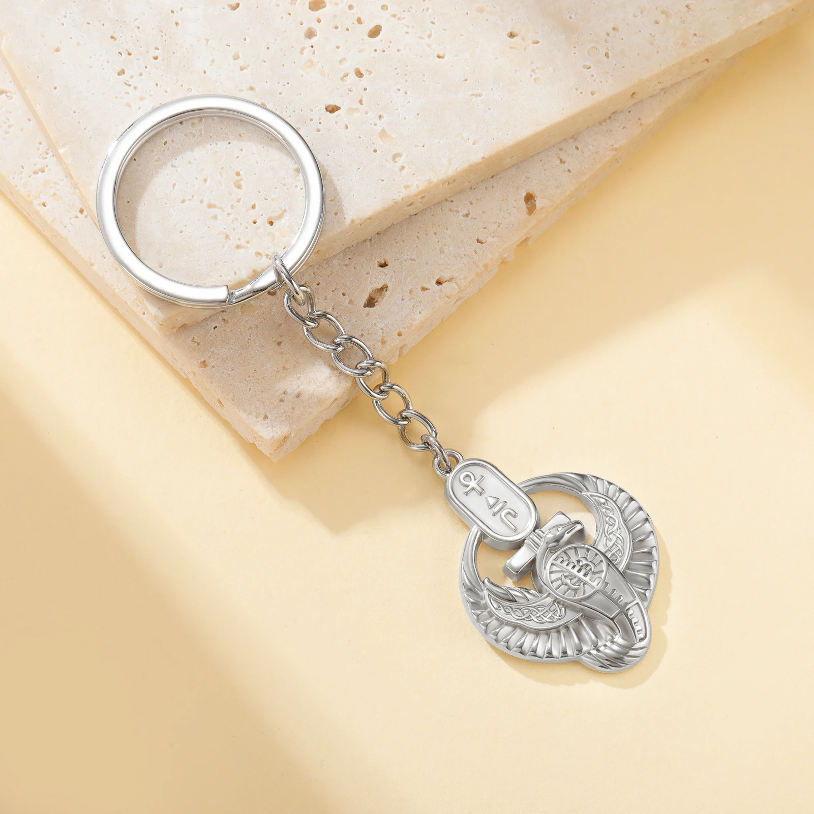 Vintage Egypt Mythology Key Chain Winged Horus Falcon with Ankh Symbol Charm Keyring Stainless Steel Bag Accessory Talisman Gif