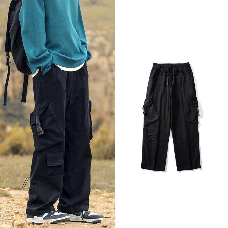 Heavyweight Wide Leg Workwear Pants Men's Loose Straight Cut Multi ket Japanese Sle y Trendy Casual Trousers