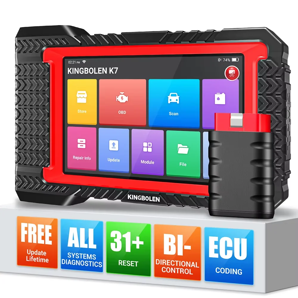 KINGBOLEN K7 Scanner OBD2 avec Mise à Jour Gratuite, Outils de Diagnostic Complet du Système avec 31+ Fonctions de Réinitialisation, Codage ECU, Scan Bidirectionnel, CANFD FCA
