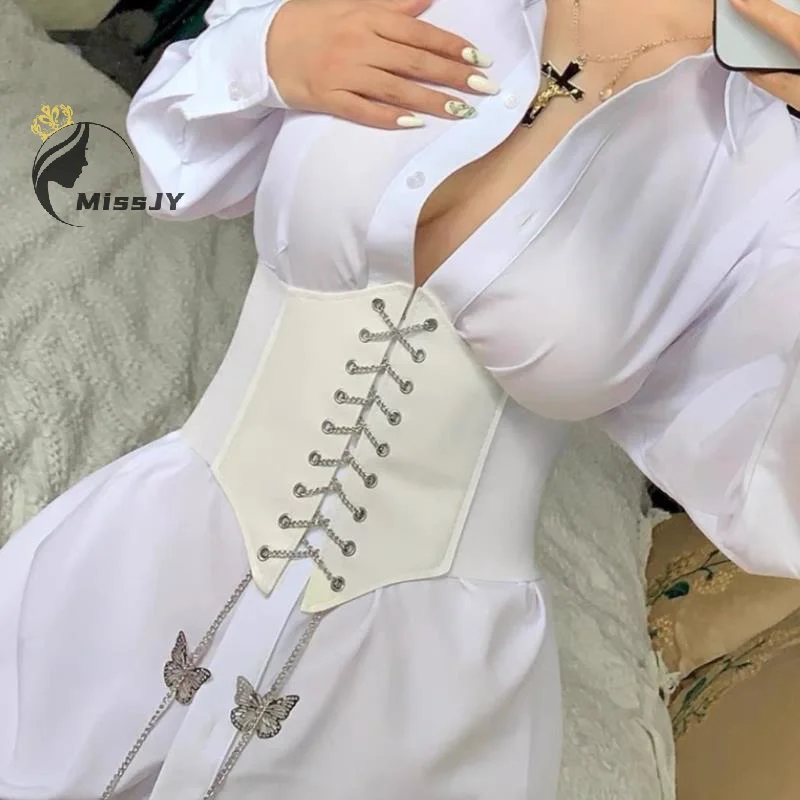 ผู้หญิงเซ็กซี่รัดตัว Underbust Gothic Butterfly CHAIN Curve Shaper สายรัดกระชับสัดส่วน