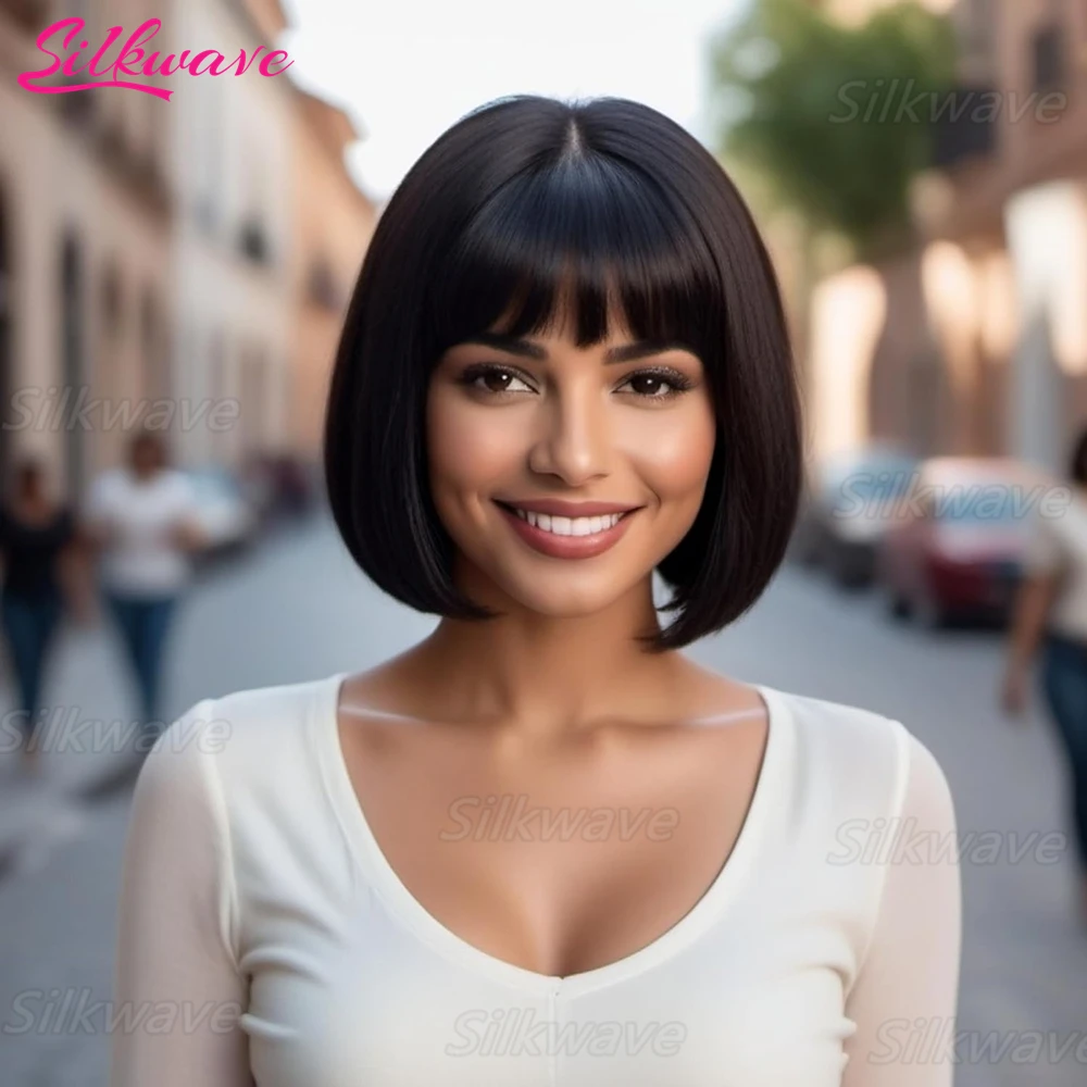 

Silkwave 3X1 Средняя часть кружева Боб парик Кость Прямые парики из натуральных волос с челкой Бразильские дешевые машинные парики из 100% человеческих волос