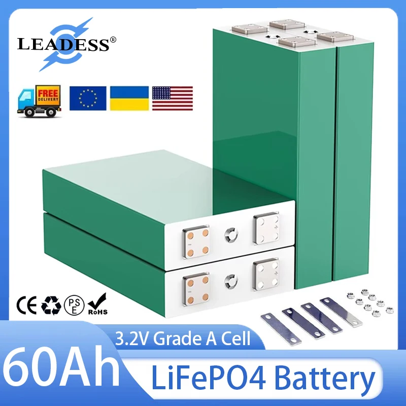 60Ah LiFePO4 Battery 3.2V Cell Grade A Rechargeable Lithium Battery For Power Solar Home Energy Storage Electric RV Batteries