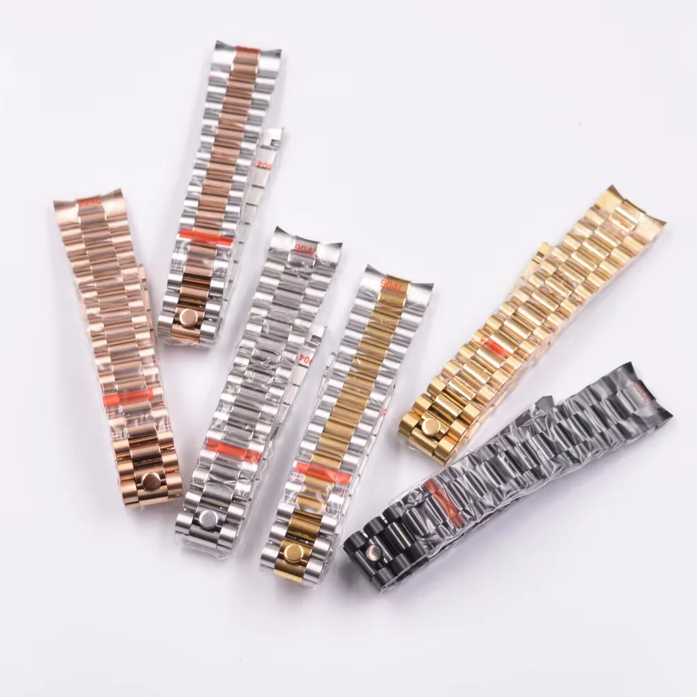 High quality 20mm stainless steel watch band folding buckle fit watch case strap Presidential bracelet