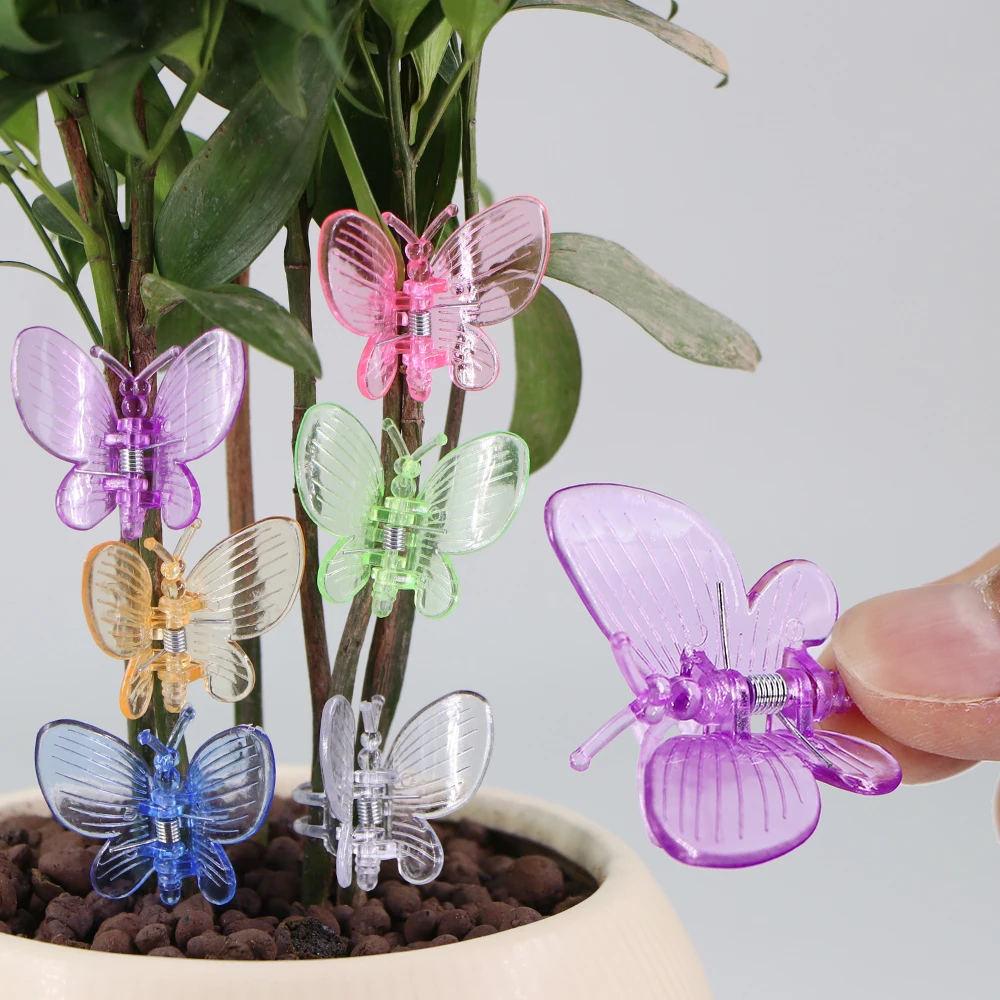 

30/50/100pcs New Butterfly Plastic Plant Clips 4-Claw Orchid Flowers Support Clamp Clasp Tied Bundle Branch Climbing Vine Stem