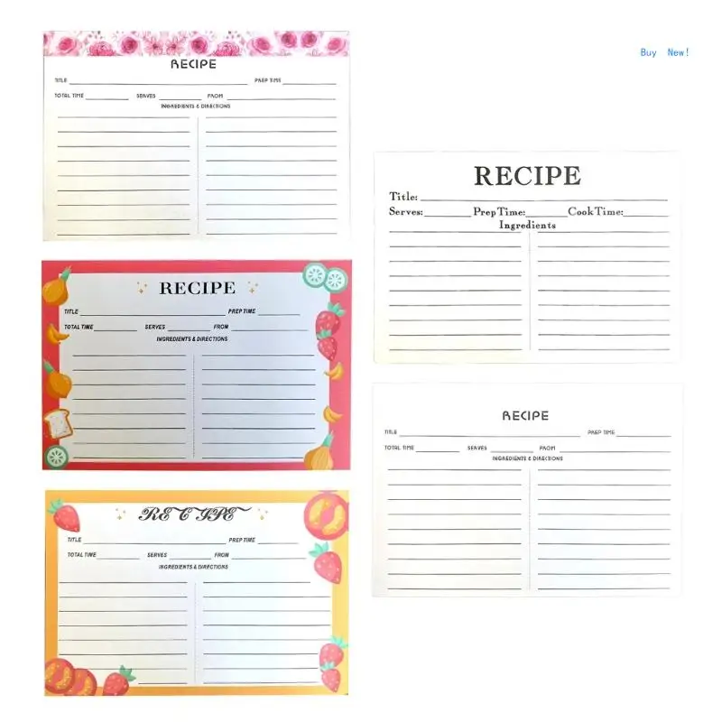 50Pcs Recipe Cards 6x4Inches Blank Double Sided Recipe Cards with Lines for Kitchen Cooking, Restaurants, Cafes, Diner