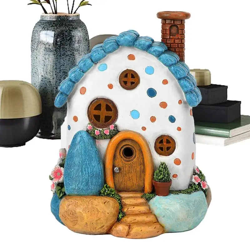 

Солнечная сказочная статуя дома, украшения для коттеджа из смолы, уличная фигурка, освещение для сада, коттеджа, фигурки для домашнего декора двора