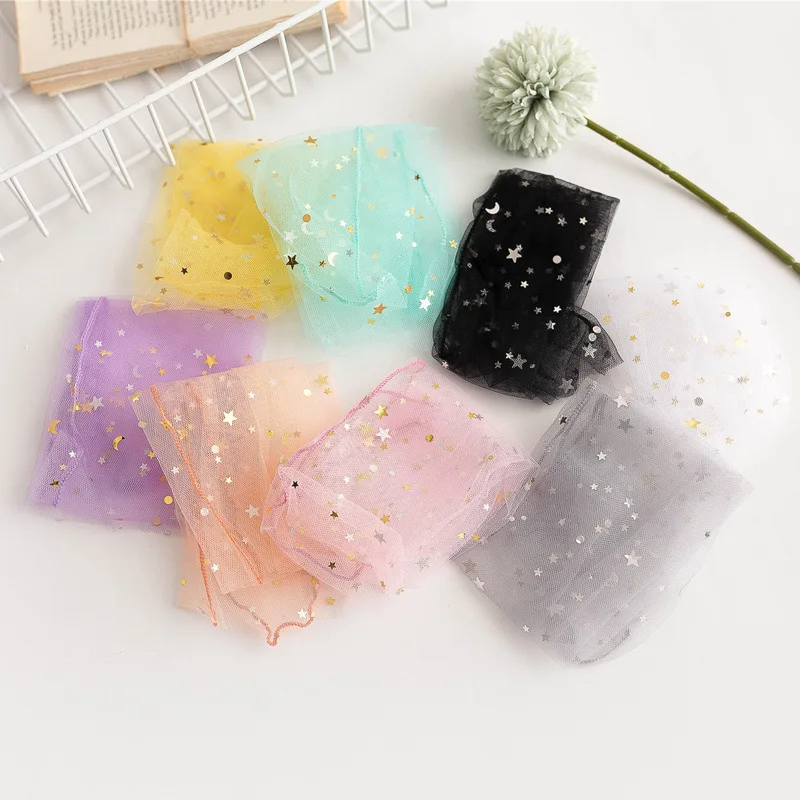 Summer Sheer Net yarn socks Thin style Solid color Fairy Socks Sequin Stars Heelless Middle Tube Pile Pile Socks 1 pair