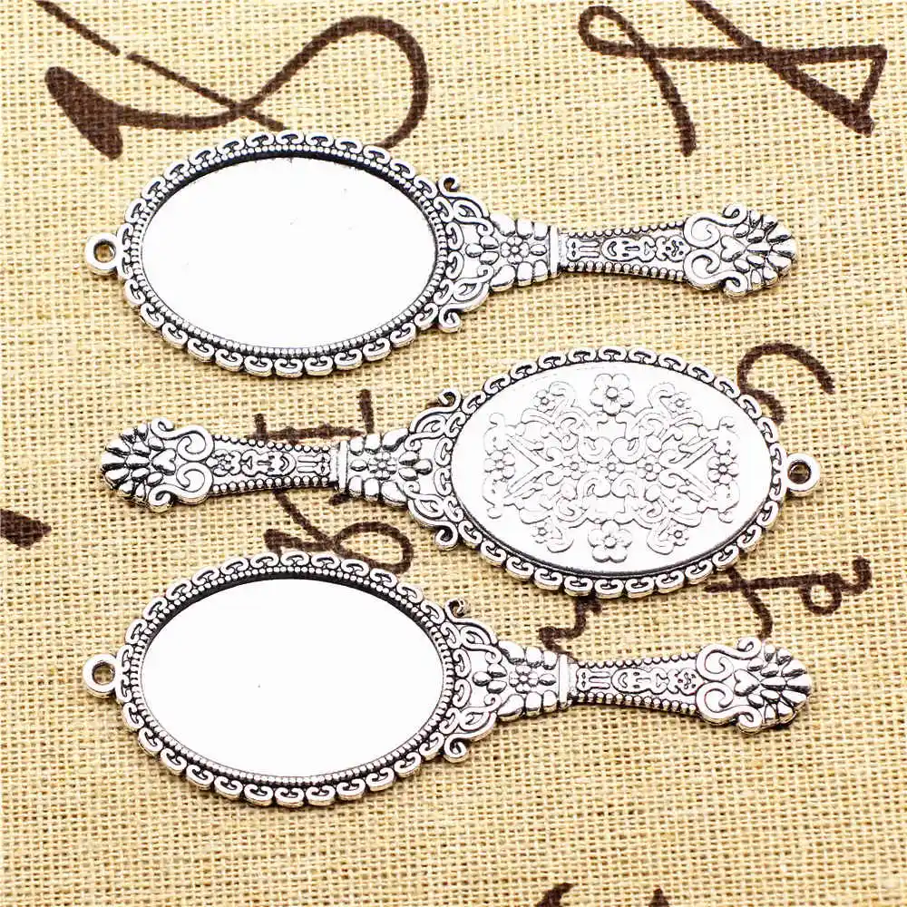 1pcs 27x75mm Mirror Charms Pendants For Jewelry Component Jewelry Diy Antique Silver Color