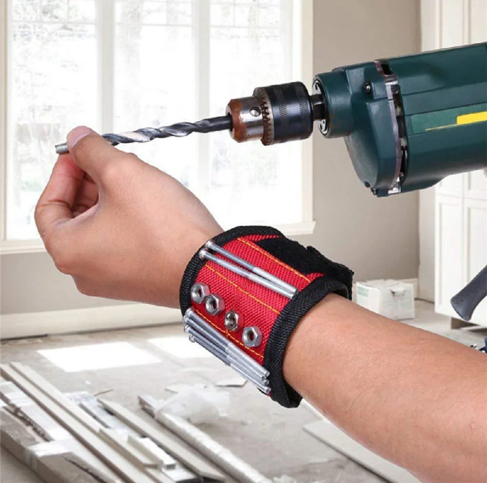 Magnetic Tool Bag Wristband Portable Woodwork Electrician Wrist Tool Belt with Telescopic Pick-Up for Screws Nails Nuts Bolts