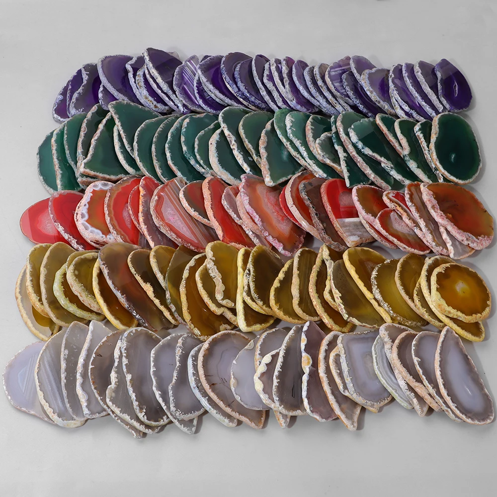 Natural Agates Slices No Hole Irregular Flat Agates Stone Cards Druzy Geode Slice for Art Decor DIY Name/Wedding Card 50-80mm