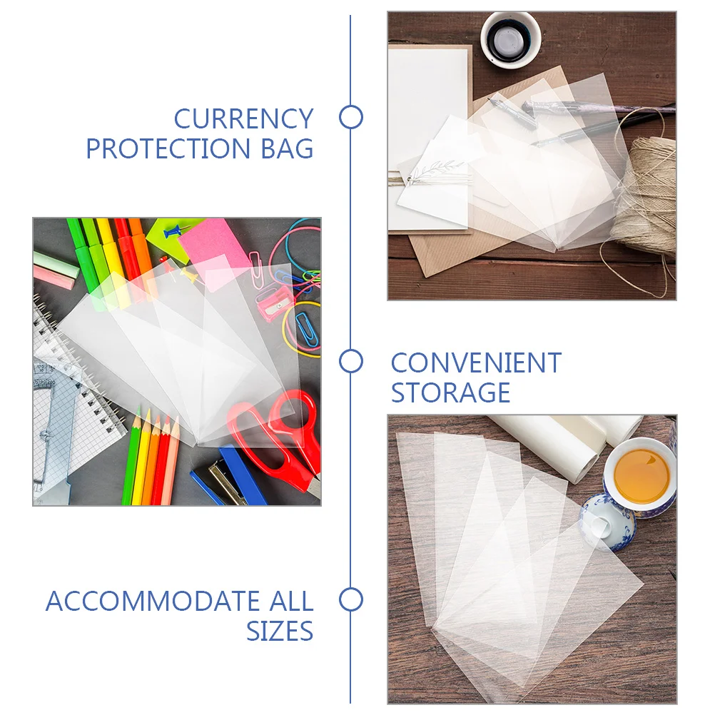 Banknote Protection Bag, Moeda Bill Display Holder, Plástico Cash Banknotes Stand, 150 Pcs