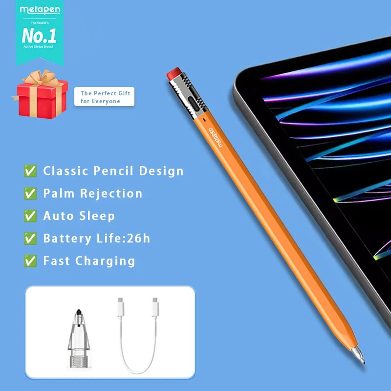 MetaPen Ultra-Quiet Stylus Pen for Apple Pencil 2 iPad Pencil with Palm Rejection for iPad Air 6/5 iPad Pro11 13 A16 M5 Mini 5