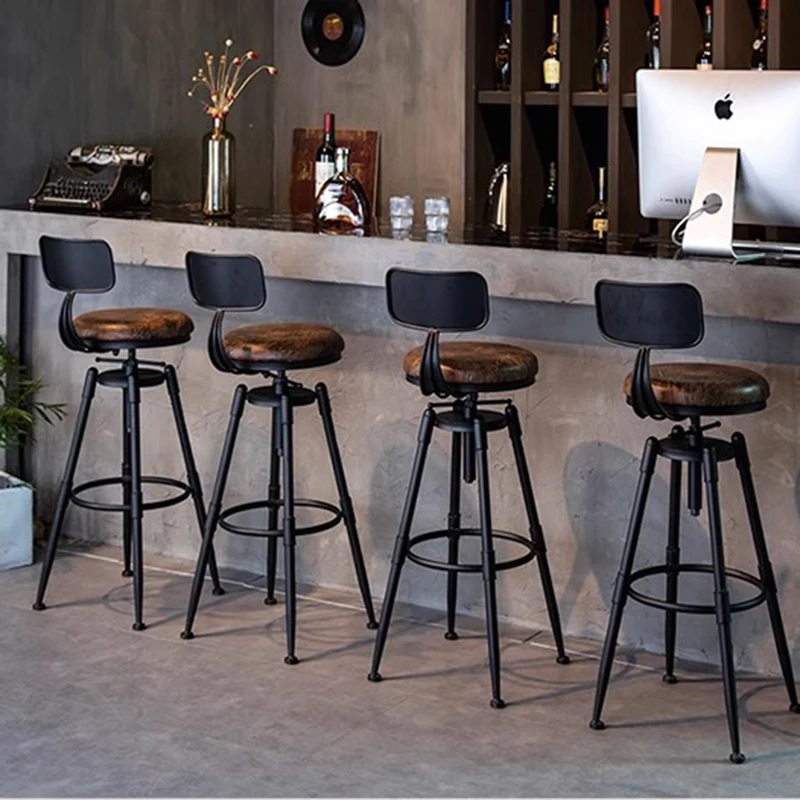 Tabouret de Bar Rond en Métal, Réglable et Étanche, Mobilier de Restaurant
