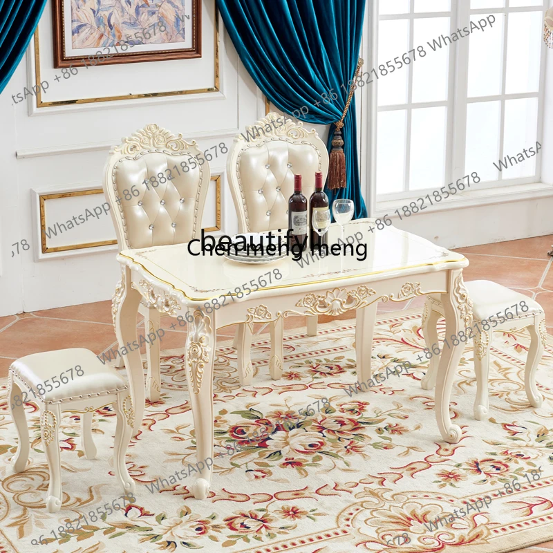 Y183Dining table European dining table Dining chair Solid wood household simple carved rectangular