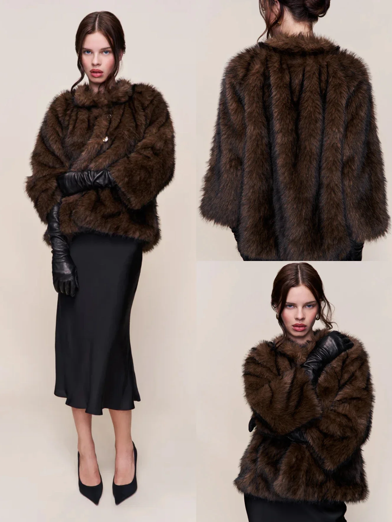 

Guizio Brown Faux Fur Coat, Loose Faux Fur Coat for Autumn and Winter, Soft, Comfortable, Warm, Short, Light Luxury, Fashionable Coat with Cape and Shawl Design, High-Quality Women's Clothing