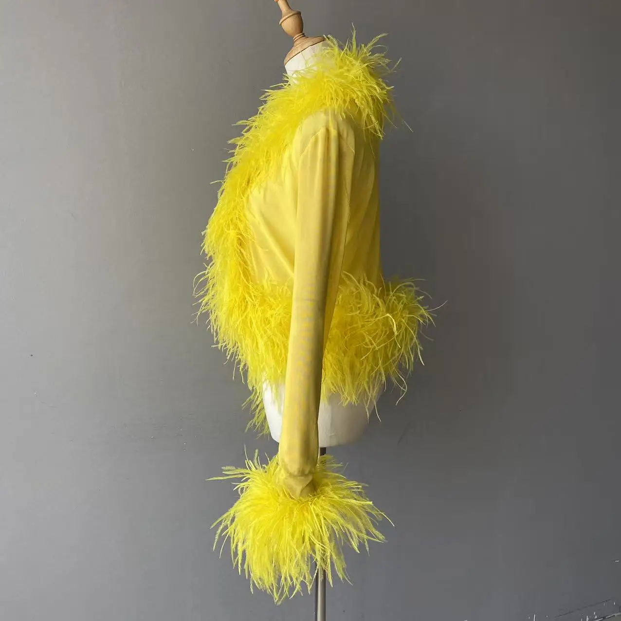 Jxwatcher Women's Sexy Mesh Feather Tops Spring Summer Ladies Vintage Celebrity Real Ostrich Feather Coat Fashion Party Wear New