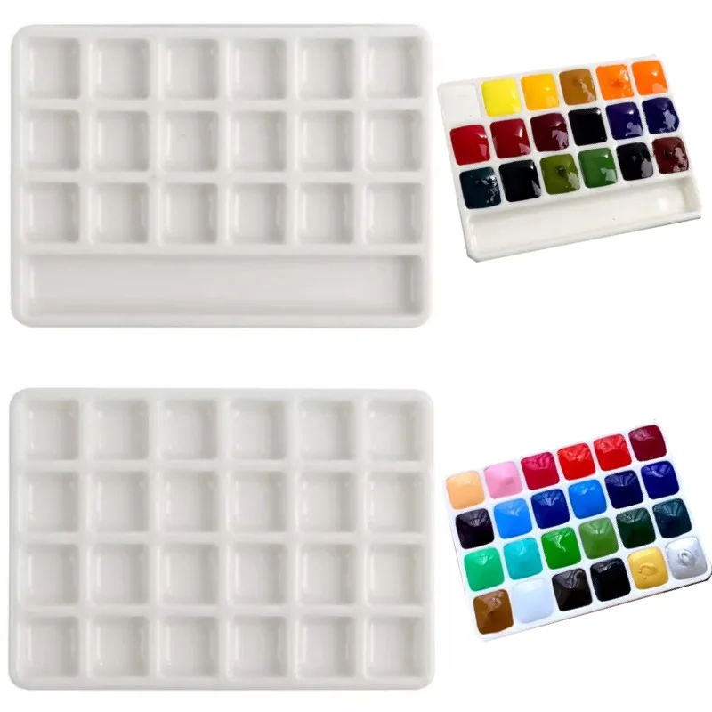 

Empty Ceramic Watercolor Palette 18/24 Grid Watercolor Pigment Tray Artist Travel Painting Colour Mixing Portable Art Supplies