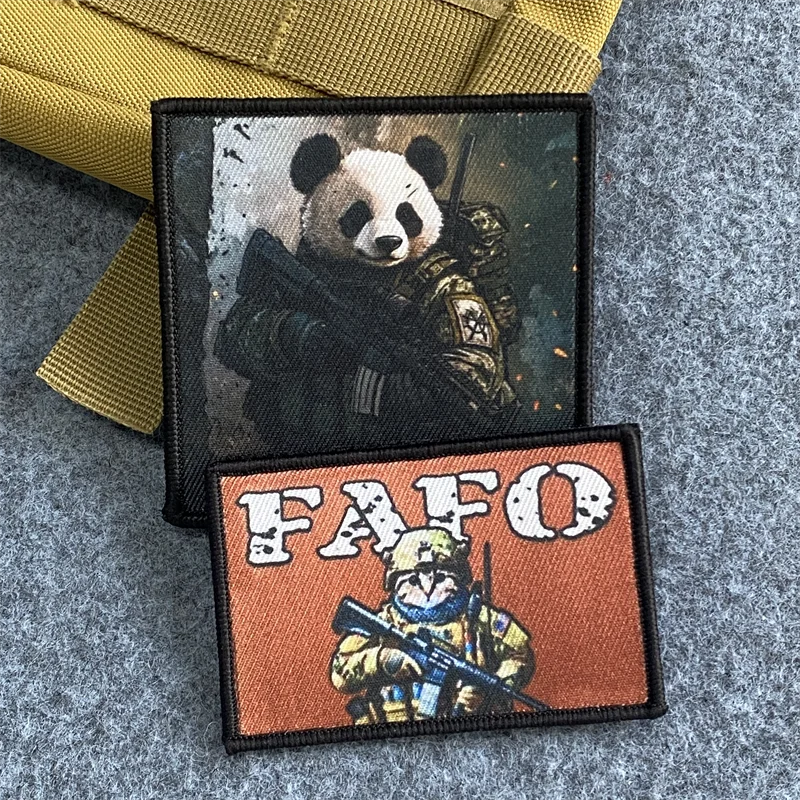 

Samurai Cat Print Patches Tactical Morale Panda Badge Hook and Loop Armband Backpack Clothing Decorative Accessory Sticker