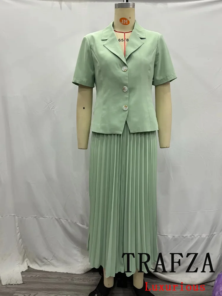 TRAFZA-Jupe droite longue en émail à boutonnage simple pour femme, ensembles vintage, monochromatique, chic, décontracté, bureau, mode d'été, nouveau, 2024