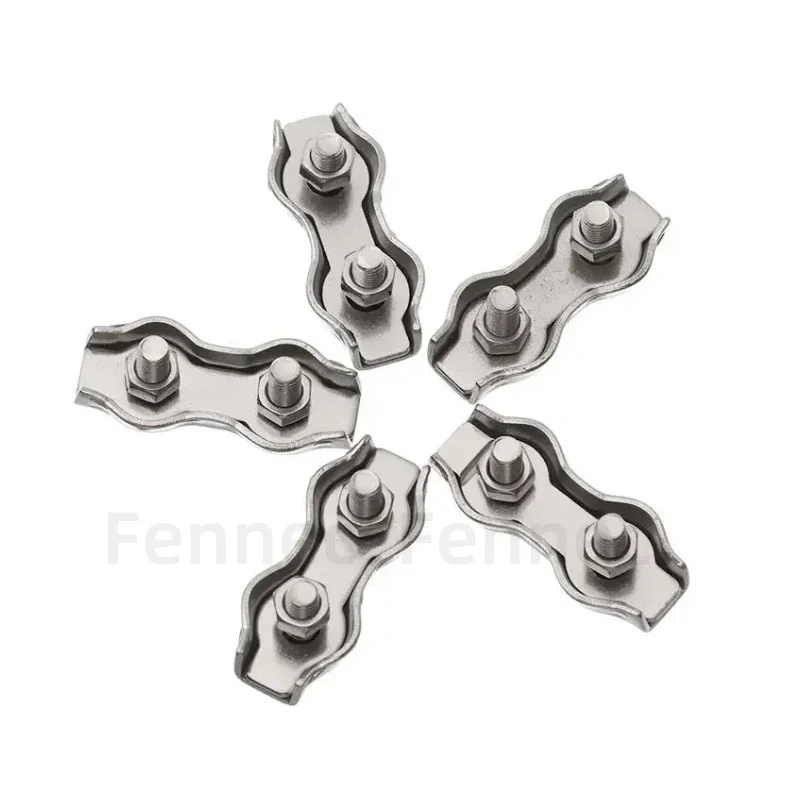 10Pcs M2-M8 Steel Wire Cable Clamp 304 Stainless Steel Double Post Bolt Clip Wire Rope Cable Clamp Caliper Rope Simple Grip