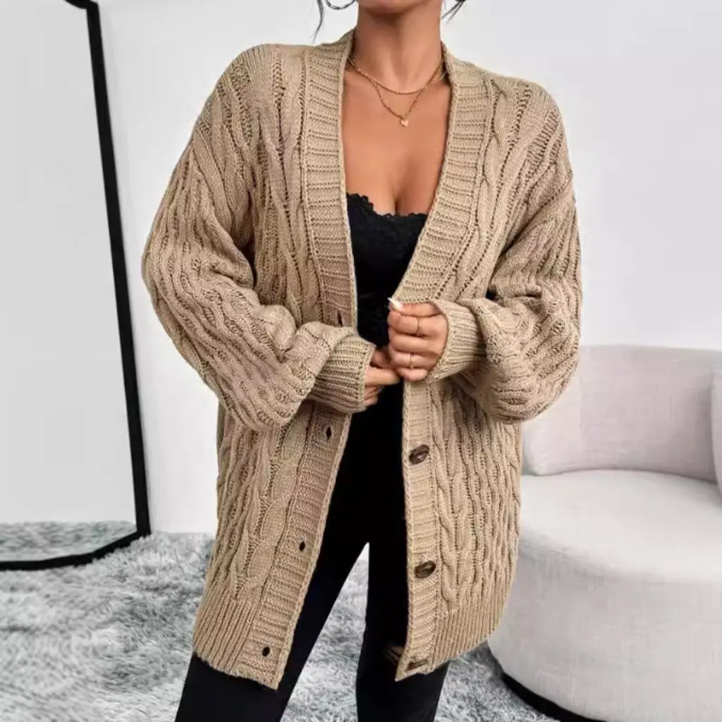 

Women's V-neck Knitted Sweater Long-Sleeved Solid Color European American Style Autumn Winter Fashion Top