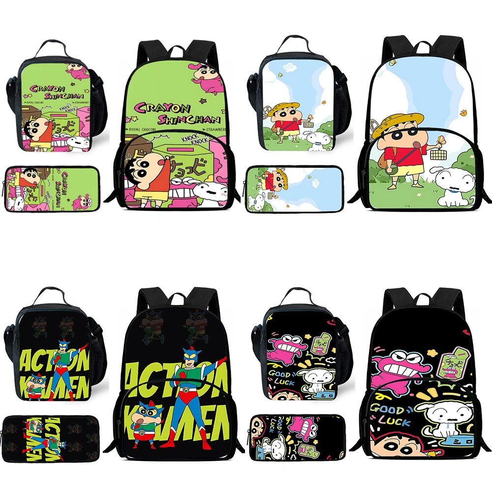 

3Pcs Set Anime Crayons Shinchans Child Backpacks Lunch Bag Pencil Case Pupil Large Capacity School Bags For Boy Girl Best Gift