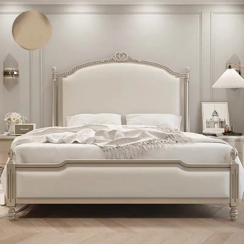 

Glamorous White Double Bed Wood European Luxury Platform Luxury Twin Bed Frame Wood Sleeping Letto Matrimoniale Furniture