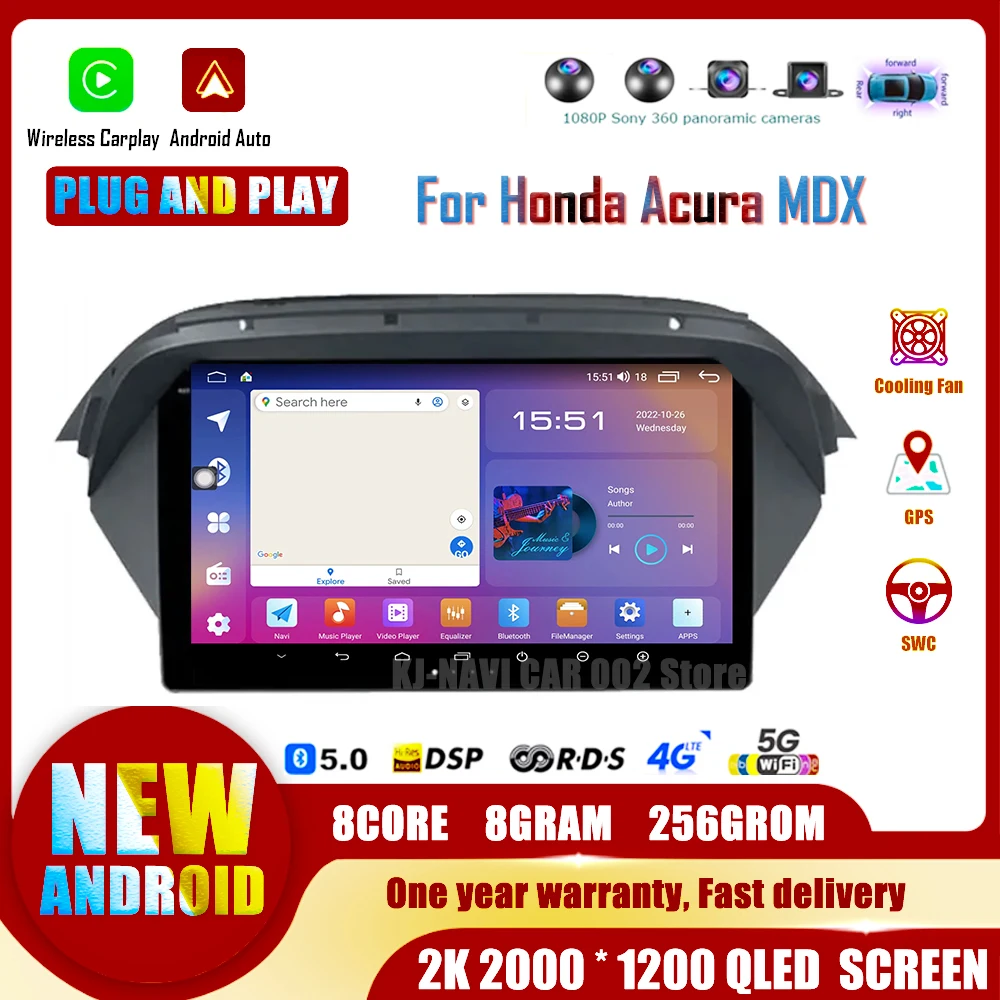 

for Honda Acura MDX 2007 - 2013 Radio Android 14 WIreless Carplay Car Multimedia Player Auto Navigation Stereo GPS BT WIFI DSP