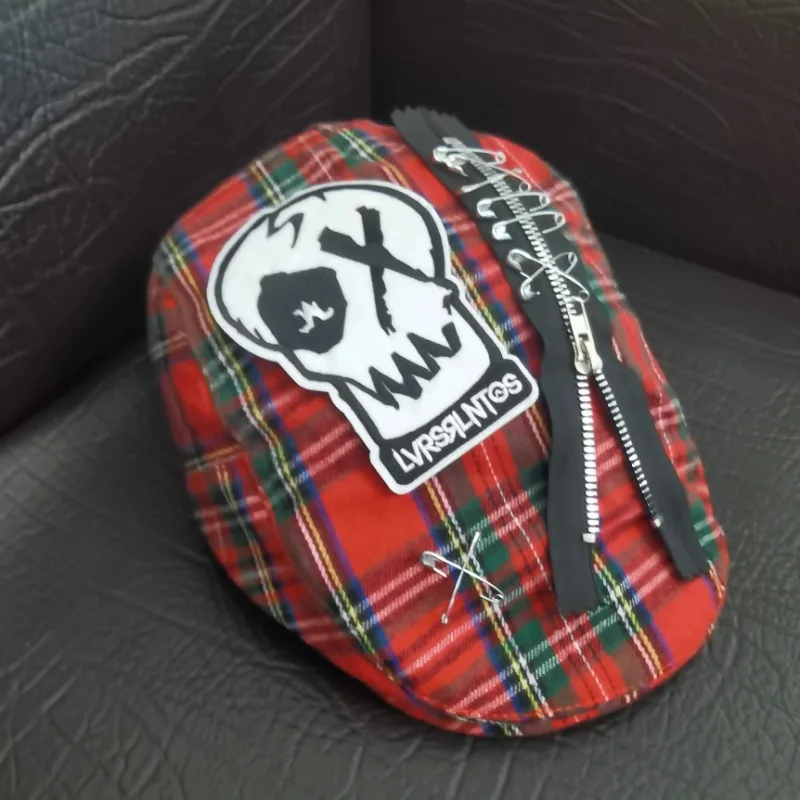 القبعات اليابانية خمر Y2k Harajuku ثقافة فرعية الشرير الجمجمة الرجعية الرسام القبعات الهيب هوب الرجال النساء الأحمر منقوشة القوطية قبعات الموضة