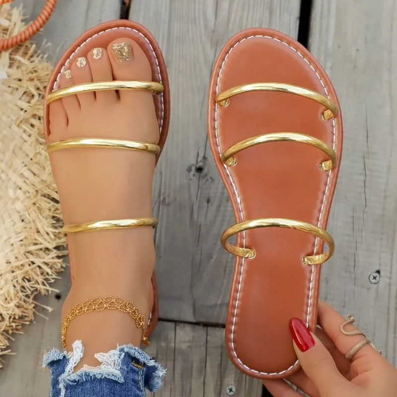 Sommerliche Outdoor-Sandalen im französischen Stil für Damen – Sanfte Pantoletten, neue koreanische Version mit dünnen Riemen, Feen-Pantoletten