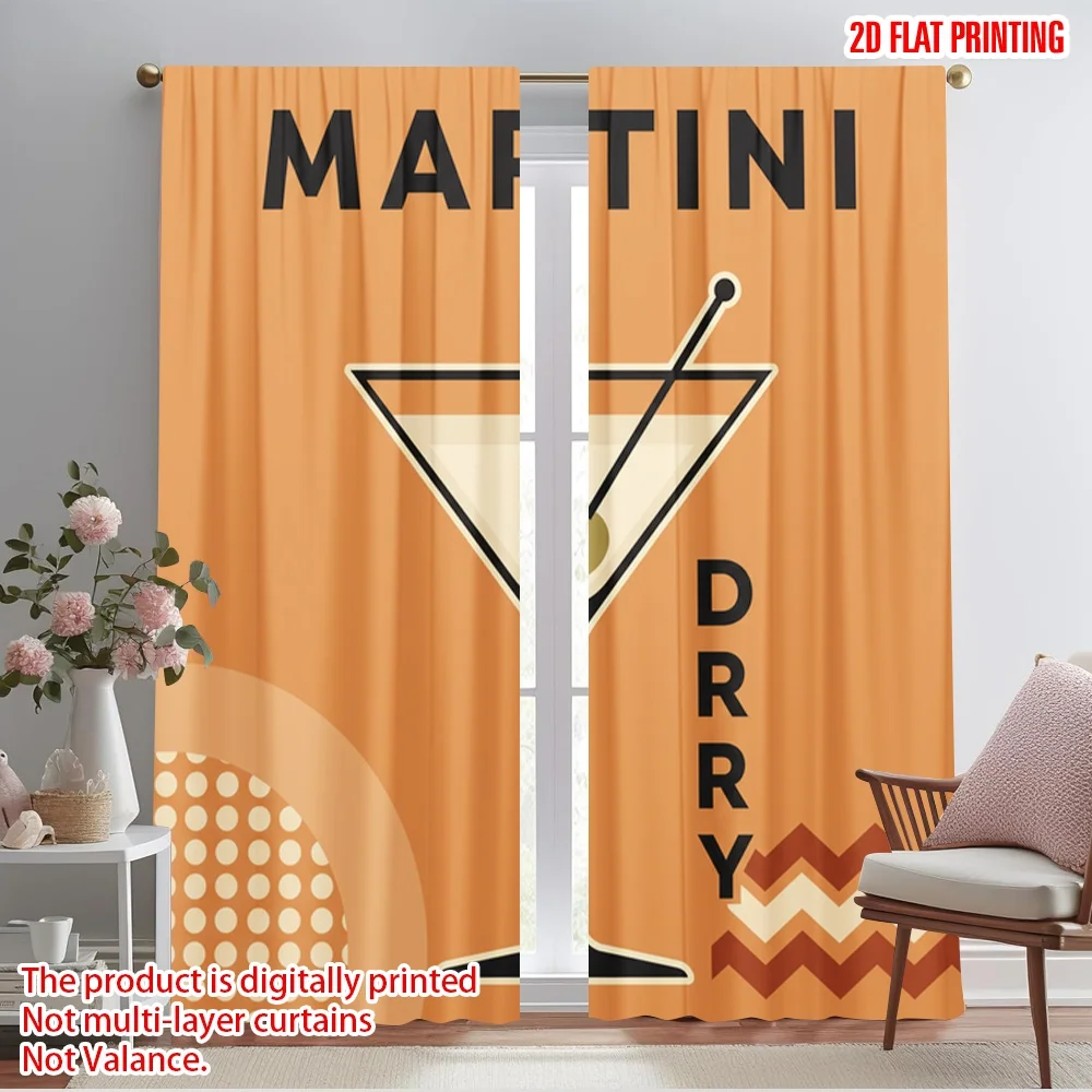 

2pcs 2D flat printing Party Curtains Dry Martini Olive Polyester Without Electricity Festive Wall Decor Perfect for Holiday